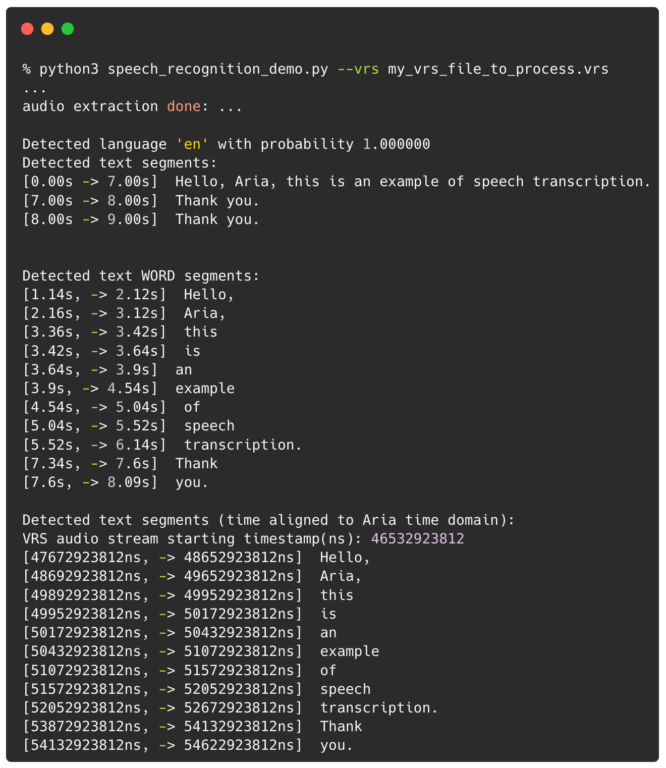 Speech to Text Outputs