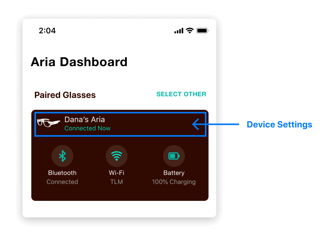 Device Settings page from the Dashboard